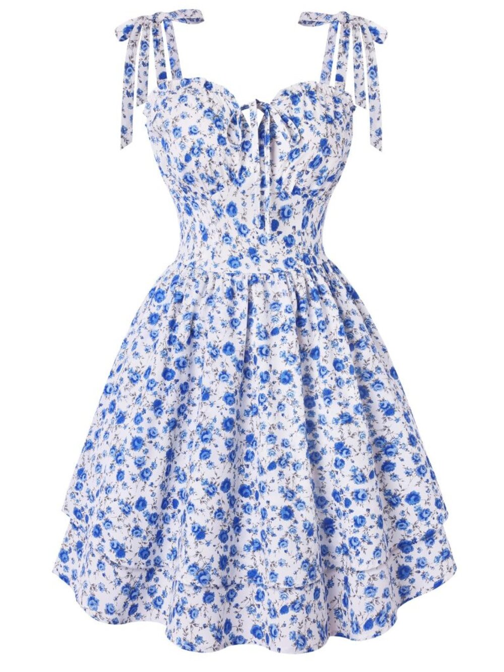 Floral Mini Dress for Women Teens Corset Graduation Sundress Blue Ditsy S
